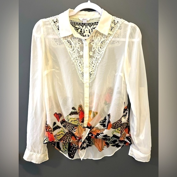 Candies Sheer / Crochet Effect Blouse - Size XS - Picture 2 of 5